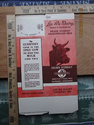 Lee Ru Dairy Milk Carton Carthage Mo. One Half Gallon New Old Stock • $9.99