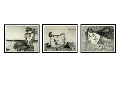 Set Of 3 Mermaid Art Print Posters Vintage Art Print Reproductions Amelia Baurle • $18.99