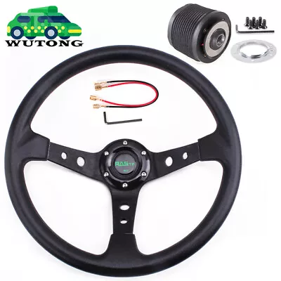 14  Black Racing Steering Wheel W/ Hub Adapter For 1984-2004 Ford Mustang Non-GT • $59.99