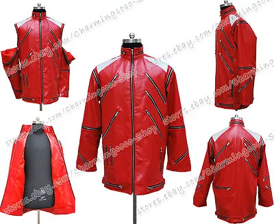 Michael Jackson Cosplay Costume Beat It Red Zipper Jacket High Quality All-match • $111.59
