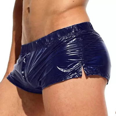 UK Men's Metallic Shiny Low Rise Shorts Elastic Waist Boxer Briefs Swim Trunks • £4.59