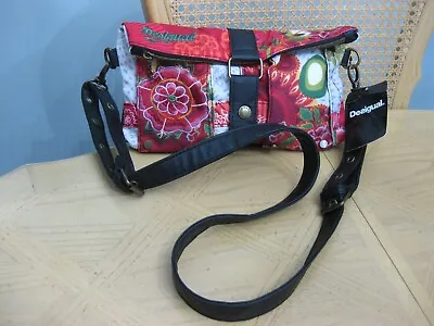 NWT Desigual Red White Black Canvas Faux Leather Crossbody Handbag Purse • $15.93