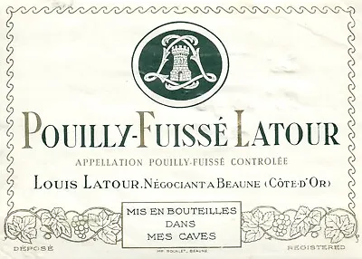 Louis Latour Pouilly Fuisse French Wine Label Vintage Original A410 • $11.97