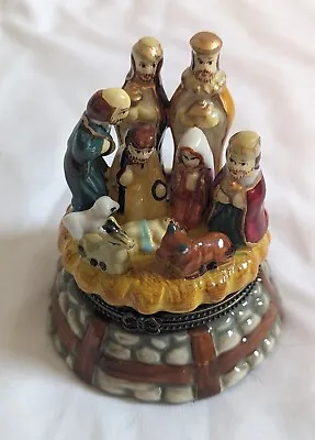 CHRISTMAS Nativity Enameled TRINKET BOX W/ STAR Baby JESUS Wise Men Mary Joseph • $7.49