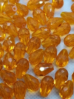 £3.35 • Buy 60 Crystal Glass Faceted Teardrop Drop Beads, Orange, 11mm, 1mm Hole (GR 52)