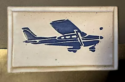 Vintage Tile CESSNA AIRPLANE - Signed TRENT POTTERY Los Gatos California PIPER ? • $44