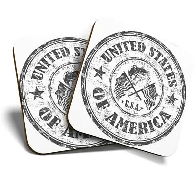 2 X Coasters (BW) - United States Of America Travel Stamp  #40183 • £5.99