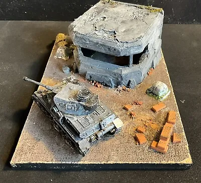 WW2 Model Tank And Bunker (plastic) Built And Painted And Mounted On Wood. • £16