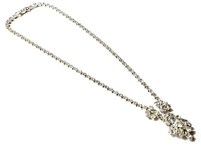 Vintage Czech Silver Tone Necklace Clear Glass Rhinestones Formal • $17