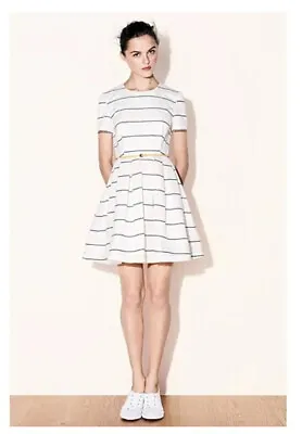 JAEGER BOUTIQUE DRESS Size 12 White Stripe Fit & Flare • £19.99