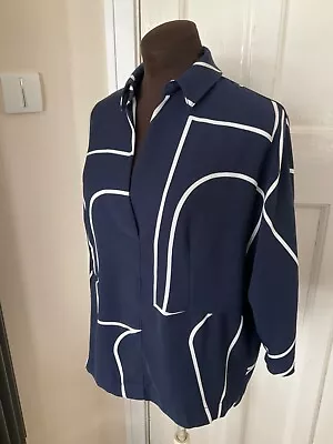 JASPER CONRAN DARK BLUE & WHITE TOP SIZE 12 Good Condition • £4.99