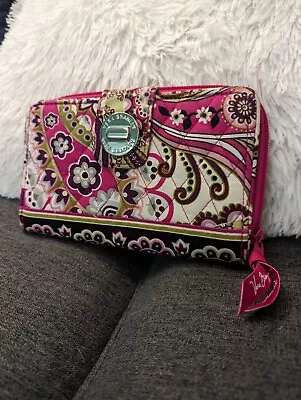VERA BRADLEY Turnlock Wallet Pink Flower PAISLEY Clutch Purse - NEW Without Tags • $6
