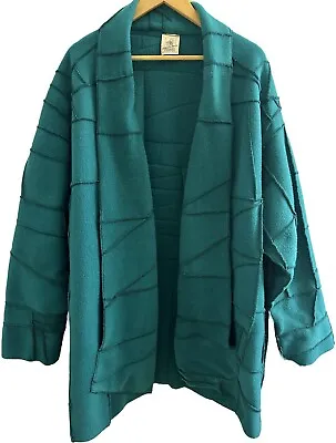 Maralyce Ferree Teal Dacron Fleece Open Jacket  Shawl Collar Pockets —54”chest • $49.99