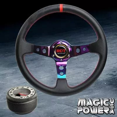 350mm Deep Dish Steering Wheel & Hub Adapter Civic EF CRX Integra DA Neo Chrome • $80.49