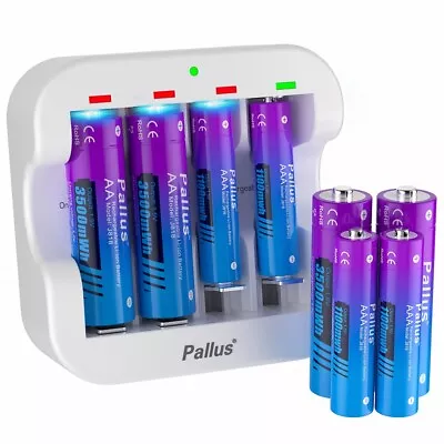 Pallus AA AAA Batteries 1.5V Lithium Rechargeable AA AAA Batteries USB Charger • $139.97