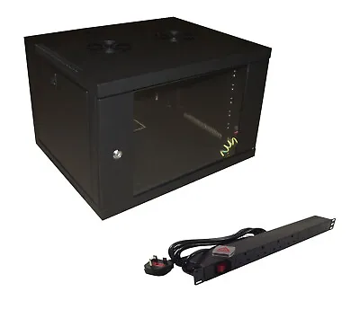 6u 450mm Deep WALL MOUNT 19  CABINET + 1U 4 Way Rackmount PDU (UK/13A) • £93