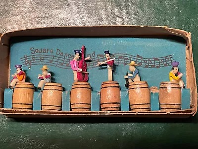 Vintage SQUARE DANCE BAND Japan Celluloid Miniature Figures Instruments Barrels • $25