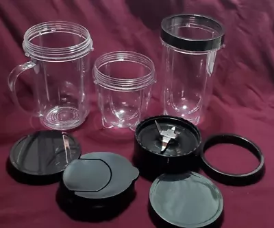 Magic Bullet Parts 3 Cups Blade Two Rings Two Lids One Lid W Fliptop (9 Pcs) • $35