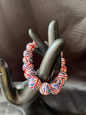 £4.99 • Buy RETRO Union Jack Beaded Bracelet Stretchy Polymer Clay Multi-Coloured -Vintage