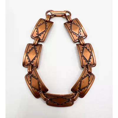 VTG Copper Southwestern Native American Panel Link Bracelet Navajo Boho Tribal • $13.99