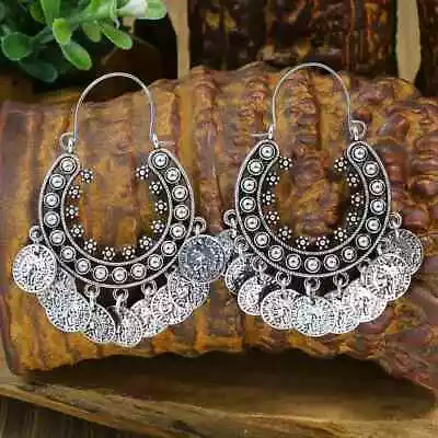 Boho 925 Sterling Silver Vintage Style Tibetan Tibet Dangle Drop Hook Earrings • $15.74