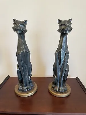 Pair Of Large Cubist Black Siamese Cat Statues Vintage 24  Universal Statuary • $1000