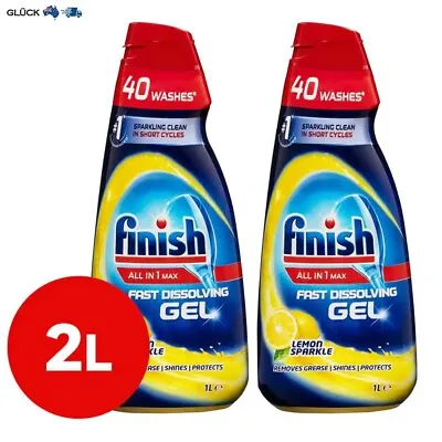 2 X Finish Dishwashing Gel 1L All In 1 Max Fast Dissolving Lemon Grease Cleaner • $61.37