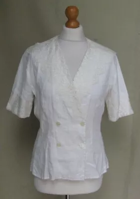 Vintage St. Michael M&S Cream Linen & Lace Collar Blouse Tailored Size 12 • £18