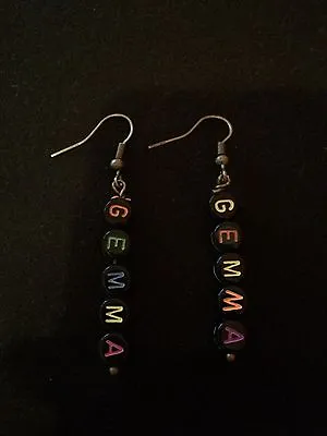 Personalised Earrings (Any Name) Black With Coloured Letters • £14.99