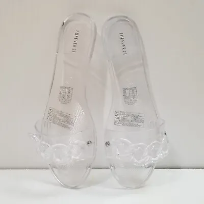 Forever 21 Transparent Clear Jelly Flat Sandals Slip On Slippers Womens Sz 8 EUC • $19.99