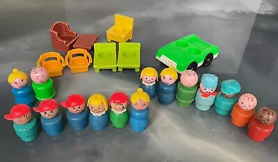 Vintage Fisher Price Little People Lot Car Chairs Desks Angry Boys Wood • $30