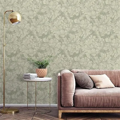 Rossetti Green Floral Wallpaper Cream Leaves Smooth Paste The Paper Grandeco • £12.95