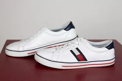Tommy Hilfiger Shoes Women - 9 M - Sneakers White Red Blue Stripe Leather Sole • $14.95