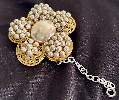 Women’s Vintage Miriam Haskell Flower Gold Tone 2 Inch Brooch Pearl Silver Tone • £0.80