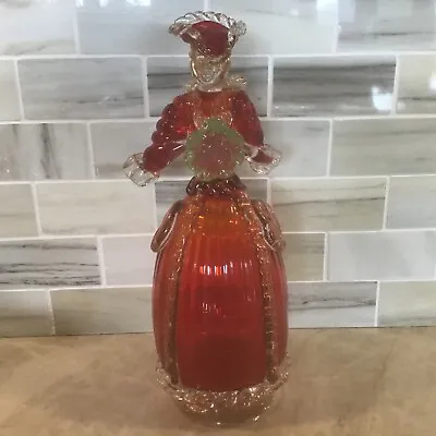 Vintage Murano Glass Venetian Lady Holding Flower Red Dress Aventurine FORMIA • $256.06