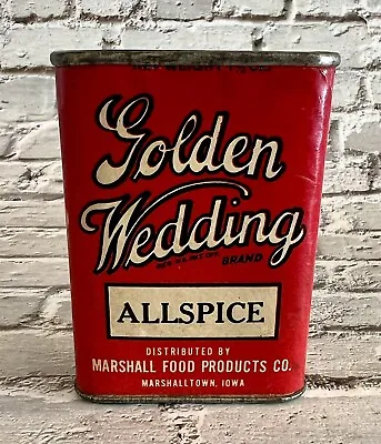 Vintage Golden Wedding ALLSPICE Spice Tin 1.5 Oz Marshalltown Iowa (Empty) • $34.99