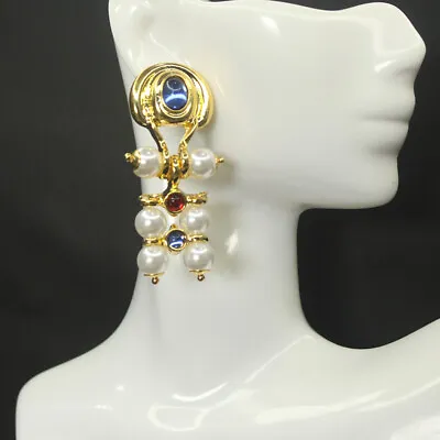 Pearl Earrings Women's Medieval Vintage Temperament Long Court Style Earrings • $9.99