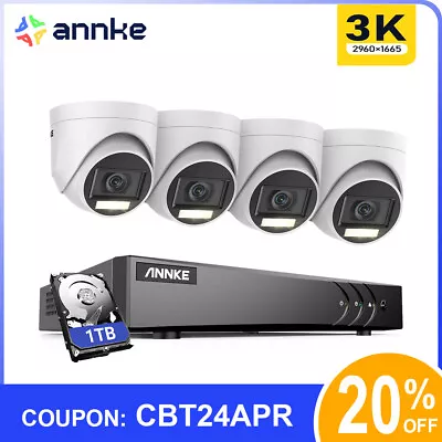 ANNKE 5MP Security Camera System 8CH DVR 4 Cameras 1TB HDD Color Night Vision • $341.99