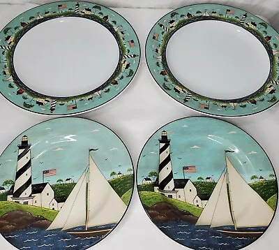 Vtg Warren Kimble Coastal Breeze Plates 2 Dinner 2 Salad Lighthouse Sailboat 98 • $40.38