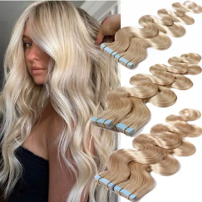 Curly Russian Remy  Human Hair Tape In Extensions Skin Weft Body Wave Straight • $51.24