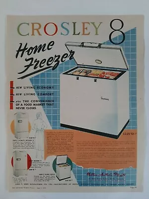 Vintage Australian Advertising 1953 Ad CROSLEY 8 HOME FREEZER Fridge Art   • $14.95