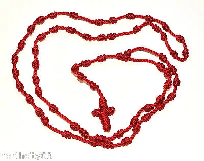 Rosary Necklace Religious Long 31  Knotted Red Rosarie Cord Rope Original Mex  • $9.95