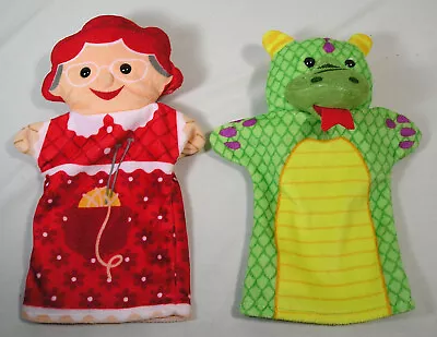 2 Hand Puppets By Melissa & Doug Green Dragon & Knitting Grandma Red Dress • $9.99