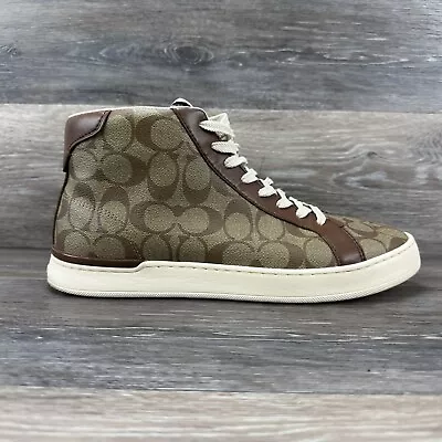 Coach Mens Clip G5385 Brown Monogram High Top Lace-Up Casual Sneakers Size 10.5 • $89.99