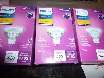 Philips LOT OF 3 35w Equivalent MR 16 Indoor Spot GU5.3 Base Dimmable LED Bulbs • $19.99