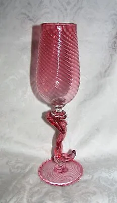 Vintage Cranberry Swirl Murano Glass Figural Goblet Late 20th Century • $85