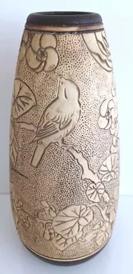 Weller Burntwood 1910s Art Pottery Several Birds On Branches LARGE 11  Vase • $395