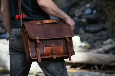 Vintage Goat Leather Men's Briefcase Shoulder Bag Messenger Bags Laptop Case New • $73.14