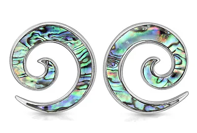 Pair 0g Or 2g Steel Blue Green Abalone Ear Spirals Tapers Plugs Gauges 8mm 6mm • $24.99