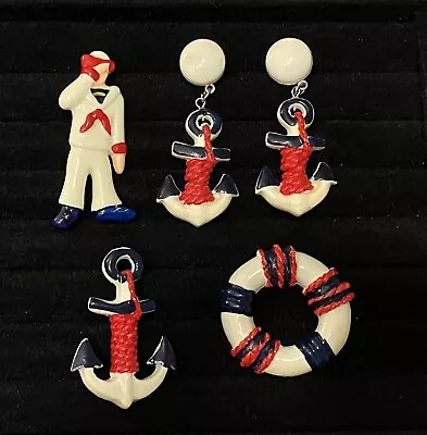 Vintage Deco Celluloid / Plastic Jewelry Lot - Nautical Sailor Anchors Buoy • $22